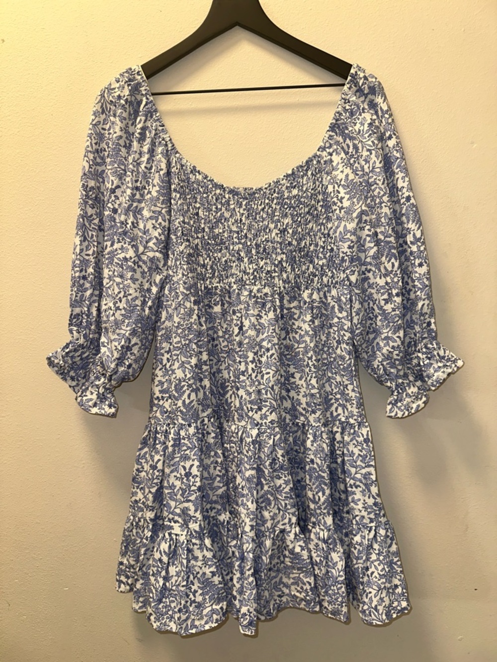 Tullabee Blue Floral Smocked Mama Mini Dress L
